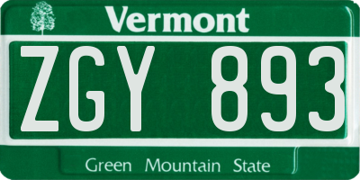 VT license plate ZGY893