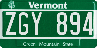 VT license plate ZGY894