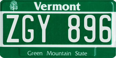 VT license plate ZGY896