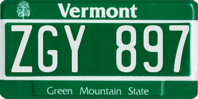VT license plate ZGY897