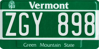 VT license plate ZGY898