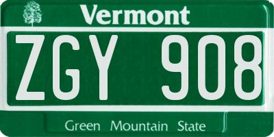 VT license plate ZGY908