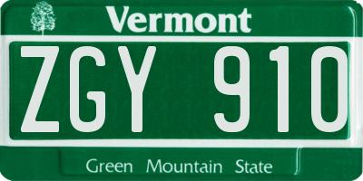 VT license plate ZGY910
