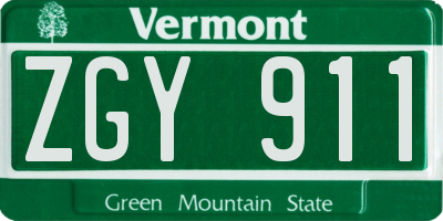 VT license plate ZGY911