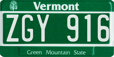 VT license plate ZGY916