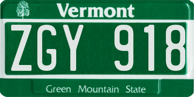 VT license plate ZGY918