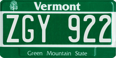 VT license plate ZGY922