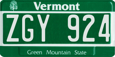 VT license plate ZGY924