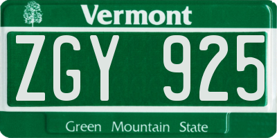 VT license plate ZGY925