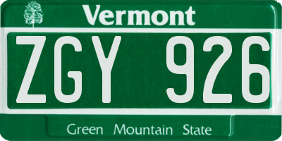 VT license plate ZGY926