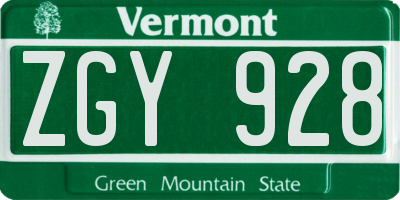 VT license plate ZGY928