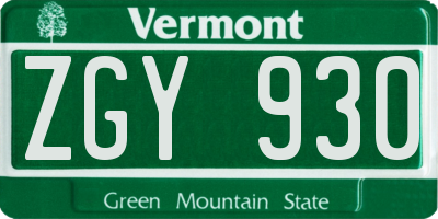 VT license plate ZGY930