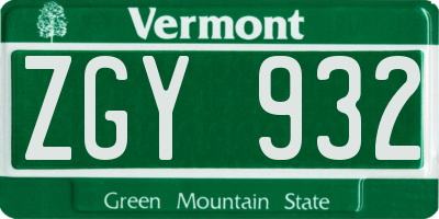 VT license plate ZGY932