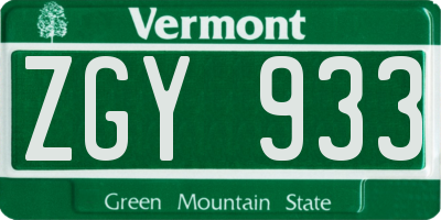 VT license plate ZGY933