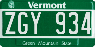 VT license plate ZGY934