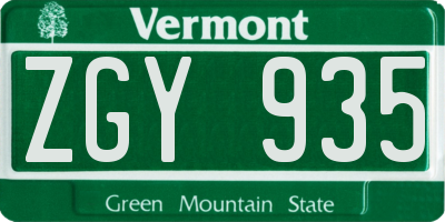 VT license plate ZGY935