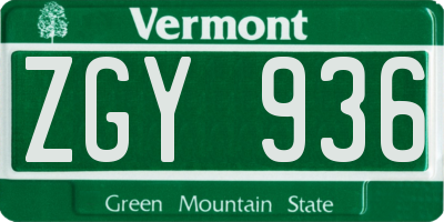 VT license plate ZGY936