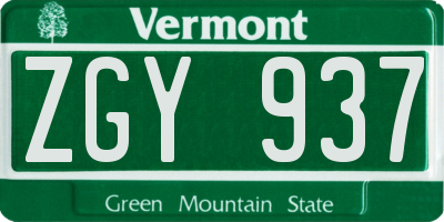 VT license plate ZGY937