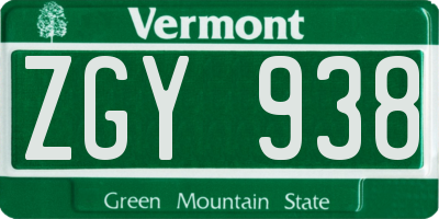 VT license plate ZGY938