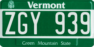 VT license plate ZGY939