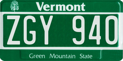 VT license plate ZGY940