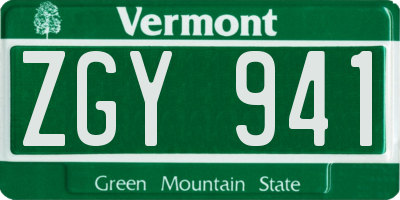 VT license plate ZGY941