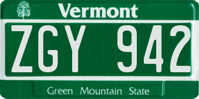 VT license plate ZGY942