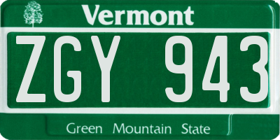 VT license plate ZGY943