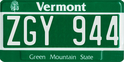 VT license plate ZGY944