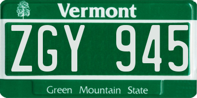 VT license plate ZGY945