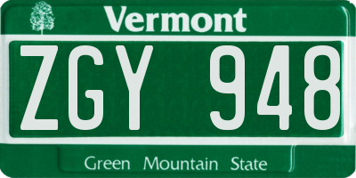 VT license plate ZGY948