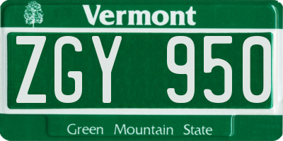 VT license plate ZGY950