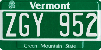 VT license plate ZGY952