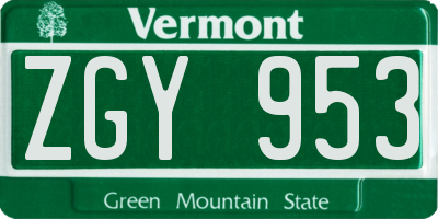 VT license plate ZGY953