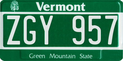 VT license plate ZGY957