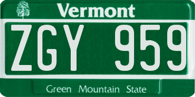 VT license plate ZGY959