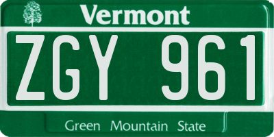 VT license plate ZGY961