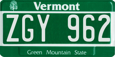 VT license plate ZGY962