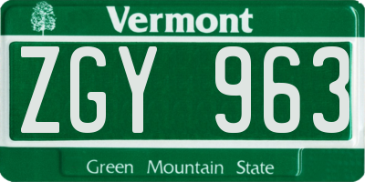 VT license plate ZGY963