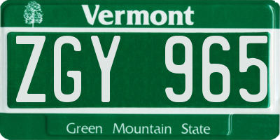 VT license plate ZGY965