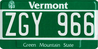 VT license plate ZGY966