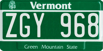 VT license plate ZGY968