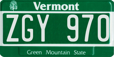 VT license plate ZGY970