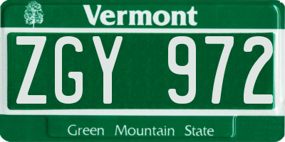 VT license plate ZGY972