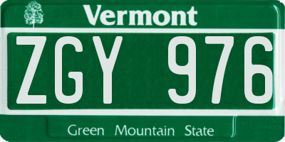 VT license plate ZGY976