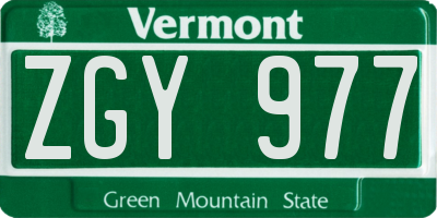 VT license plate ZGY977