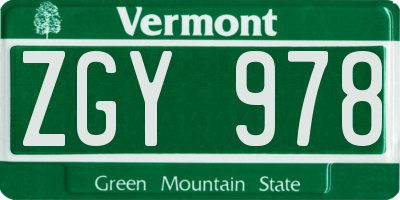 VT license plate ZGY978