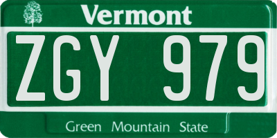 VT license plate ZGY979