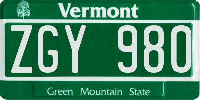 VT license plate ZGY980