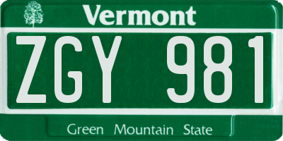VT license plate ZGY981